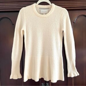 Brochu Walker Cashmere Silk Lightweight Sweater Beige Peplum Flounce Size Medium